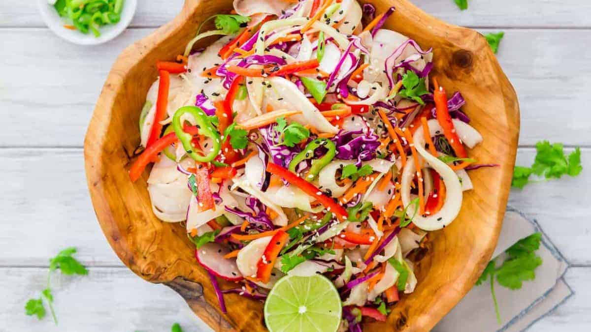 Thai-style salad with kohlrabi and noodles.