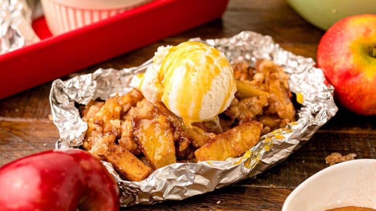Rustic apple crisp perfect for campfire dessert.