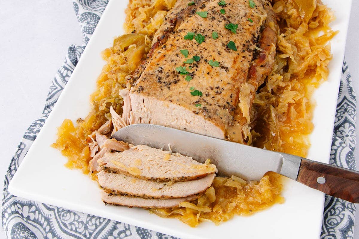 Slow-cooked pork with sauerkraut.