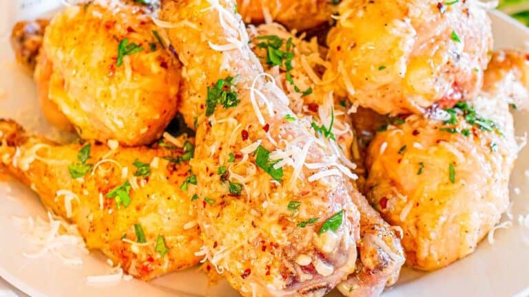 Garlic Parmesan Sheet Pan Chicken on a white plate.