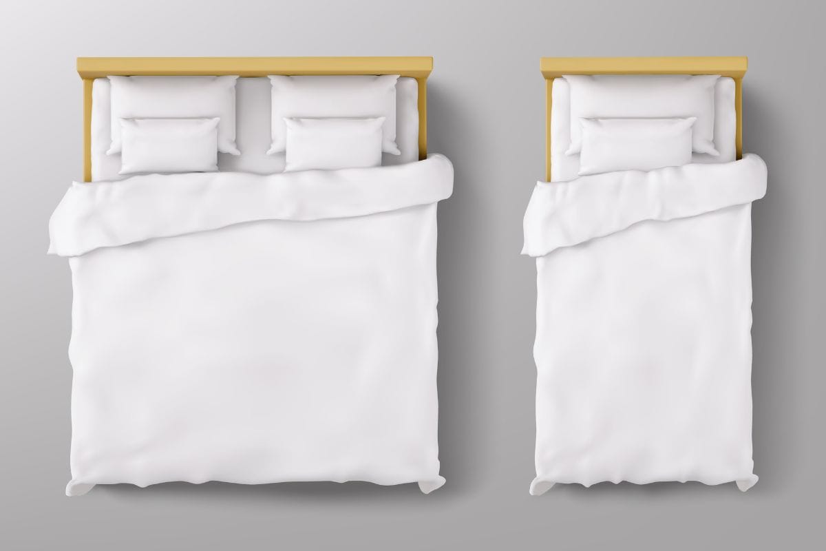 Top-down view comparing a larger bed and a smaller bed side by side.