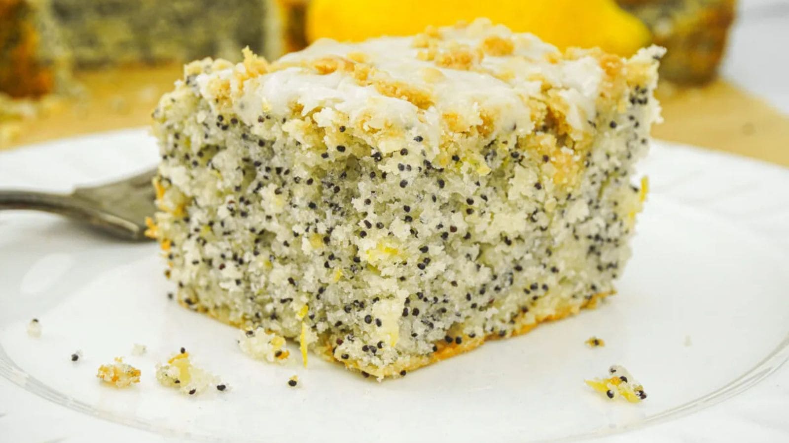 Lemon poppyseed coffee cake with bright citrus flavor and a soft crumb topping.
