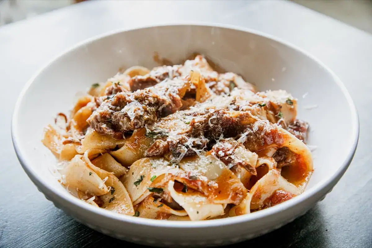 Pasta with slow-cooked short rib ragu sauce.