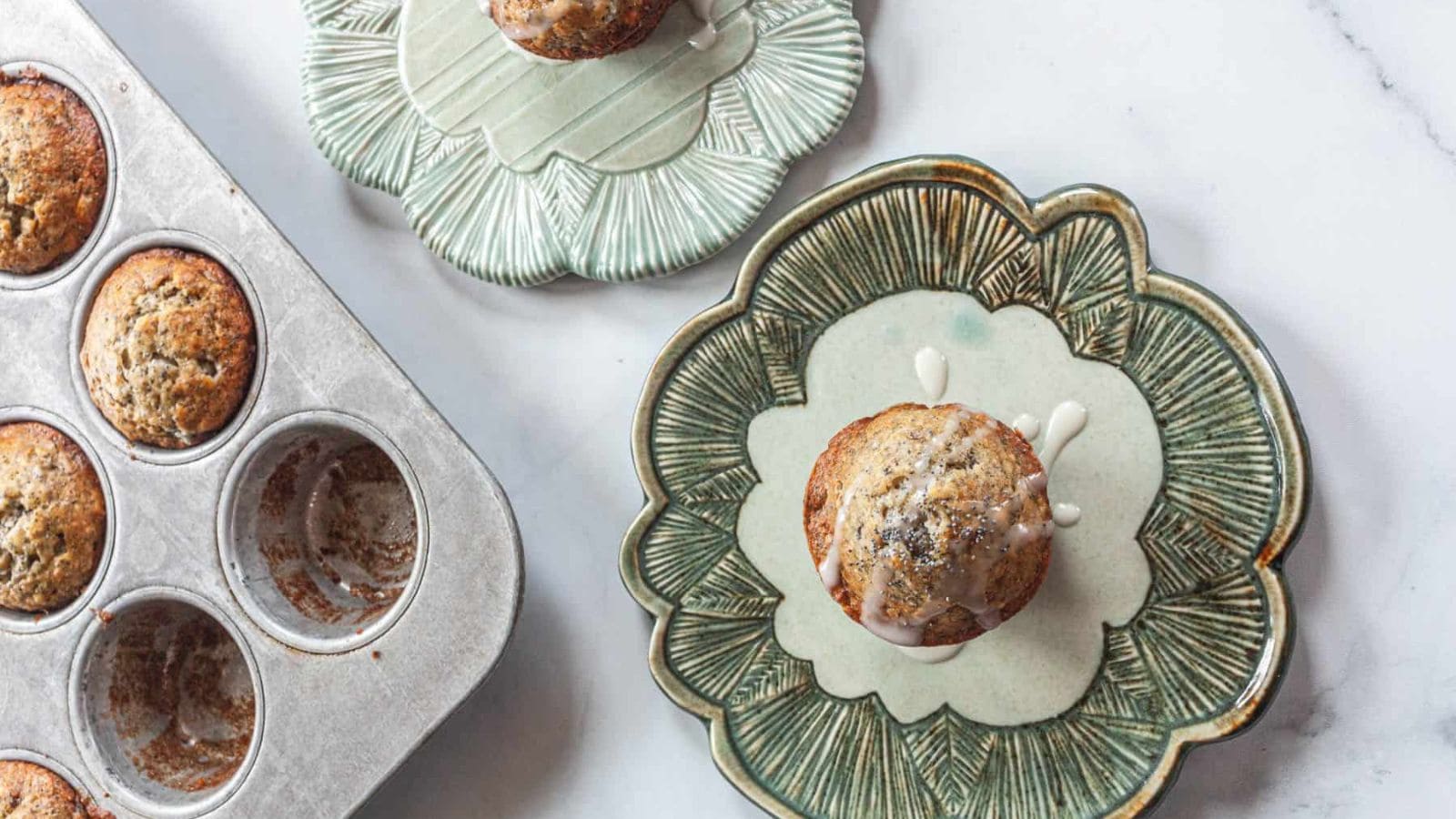 Banana poppy seed muffins baked moist with light crunch from poppy seeds.