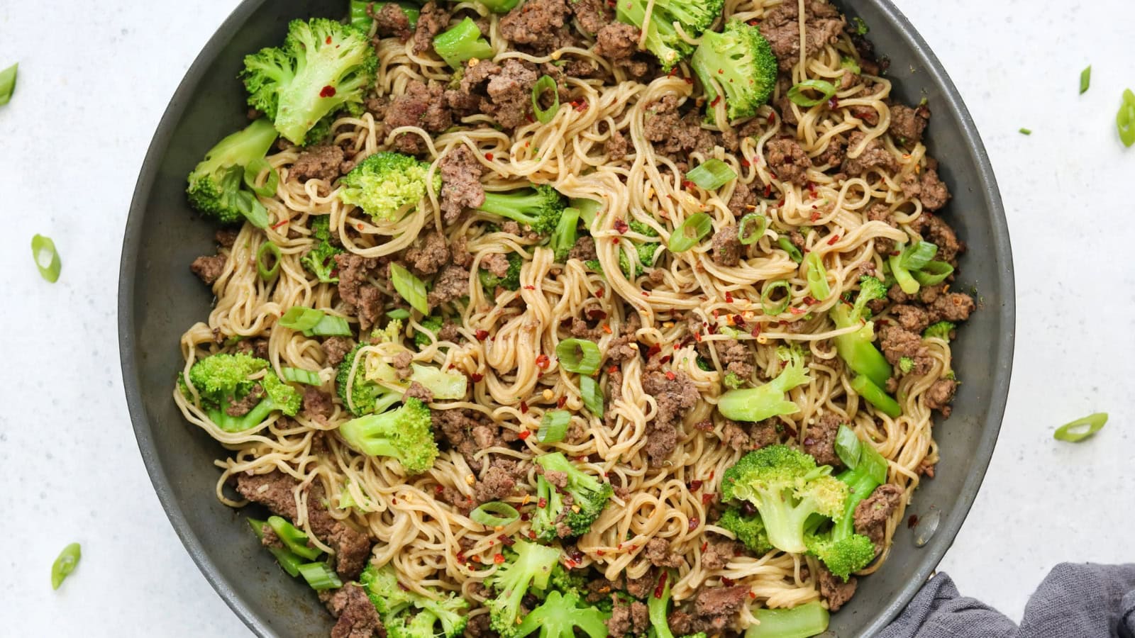 Beef broccoli ramen stir fry tossed with noodles and savory sauce.