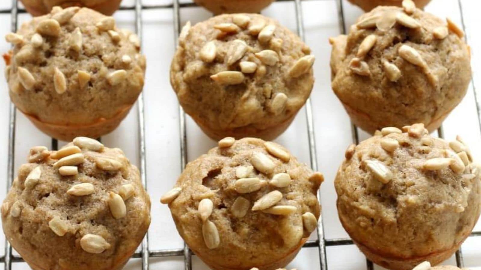 Banana mini muffins baked with sunflower butter and soft texture.