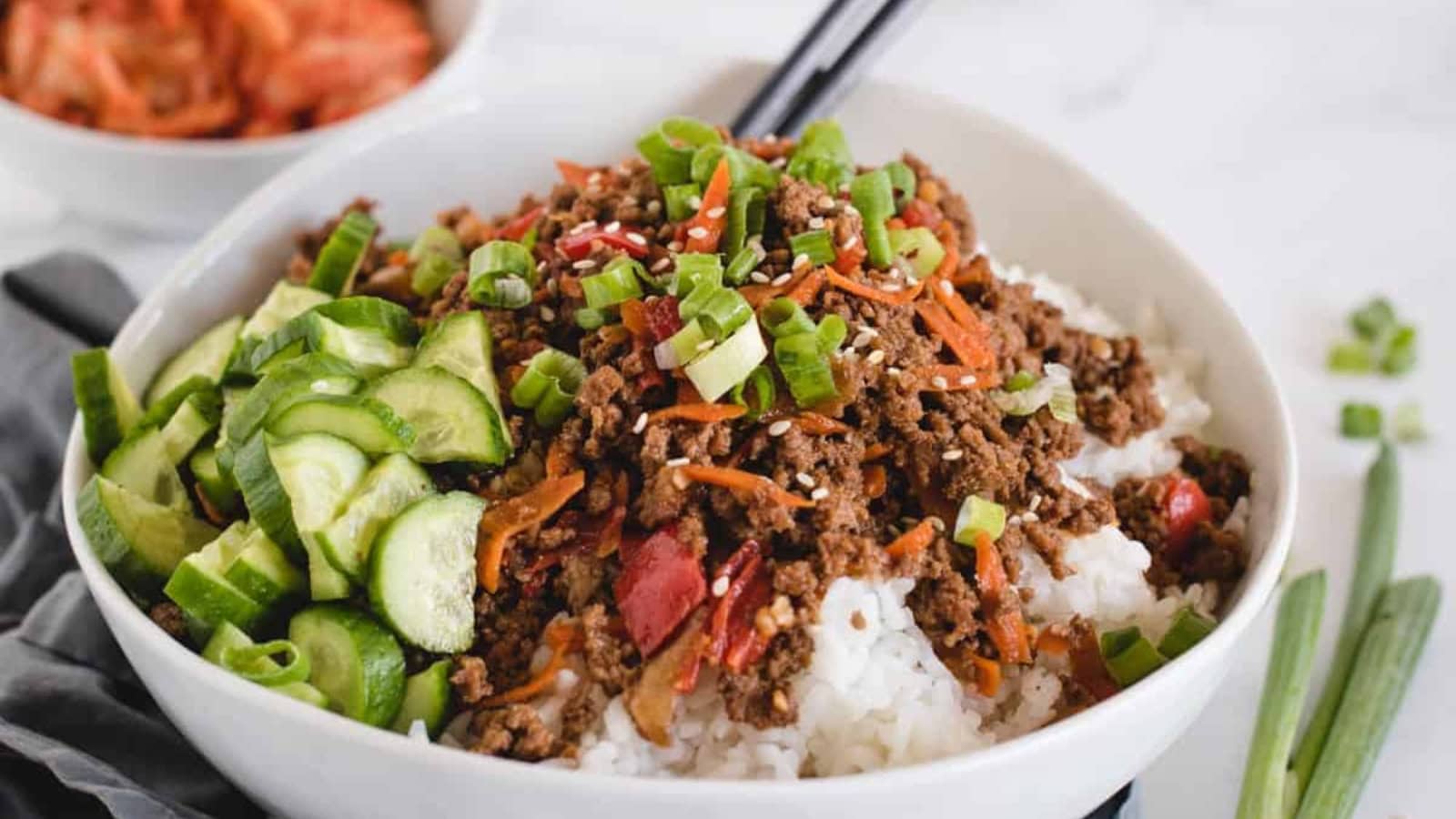 Ground beef bulgogi cooked in sweet savory Korean-style sauce.