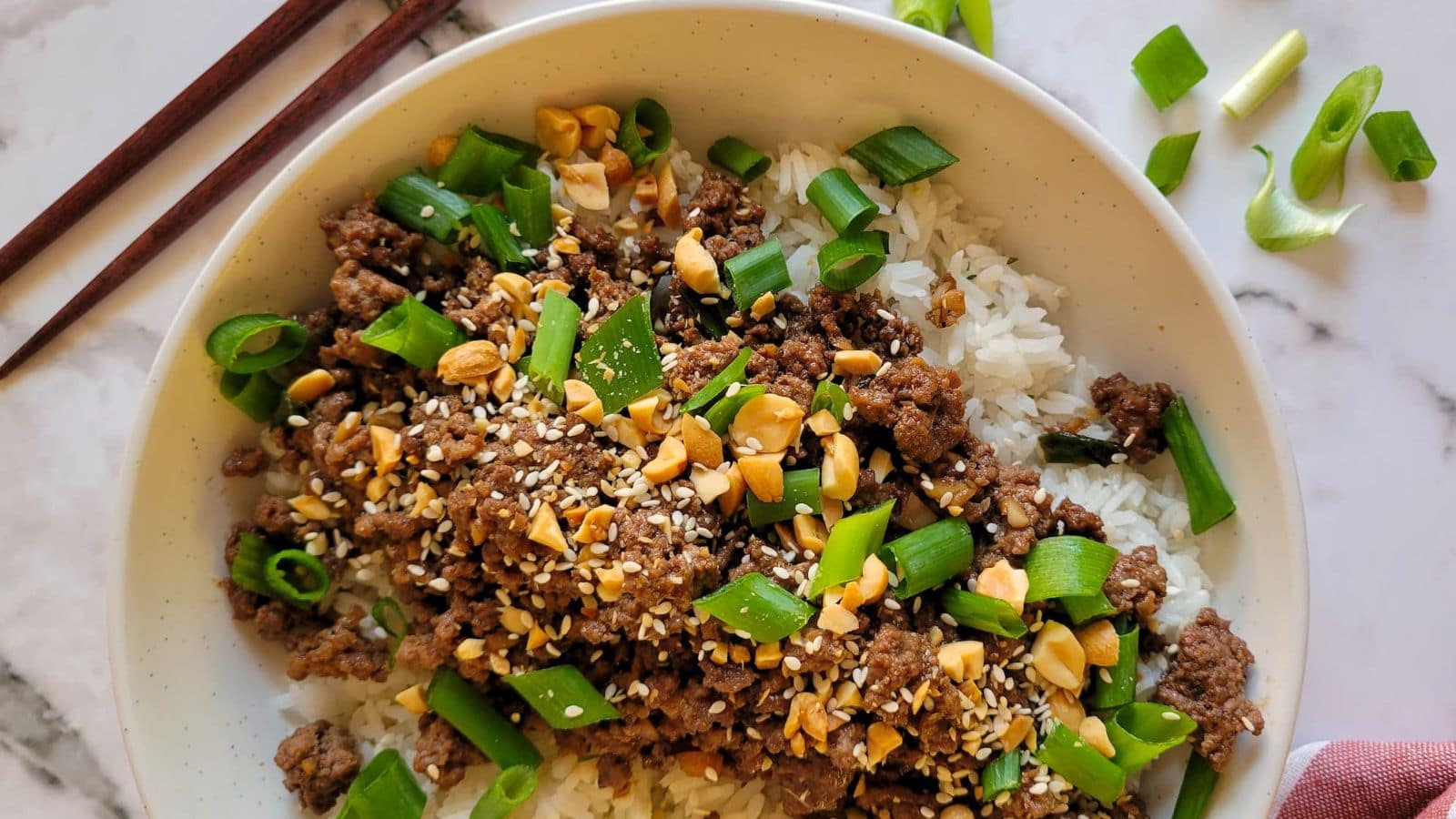 Ground beef served over rice with savory seasoning and tender meat.
