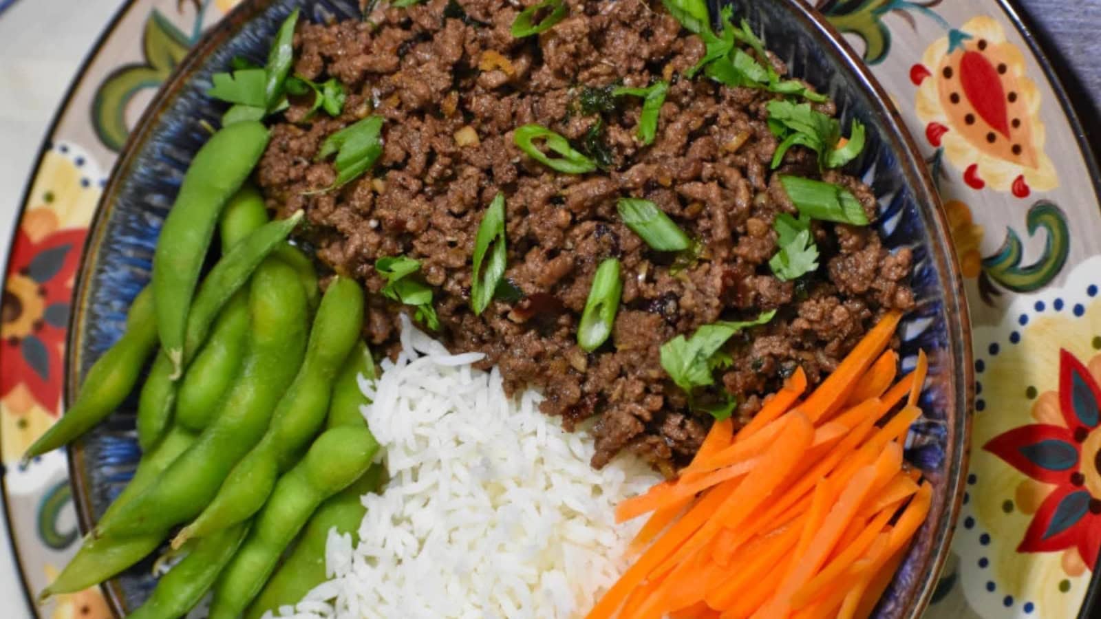 Korean ground beef bowl served over rice with savory sauce.