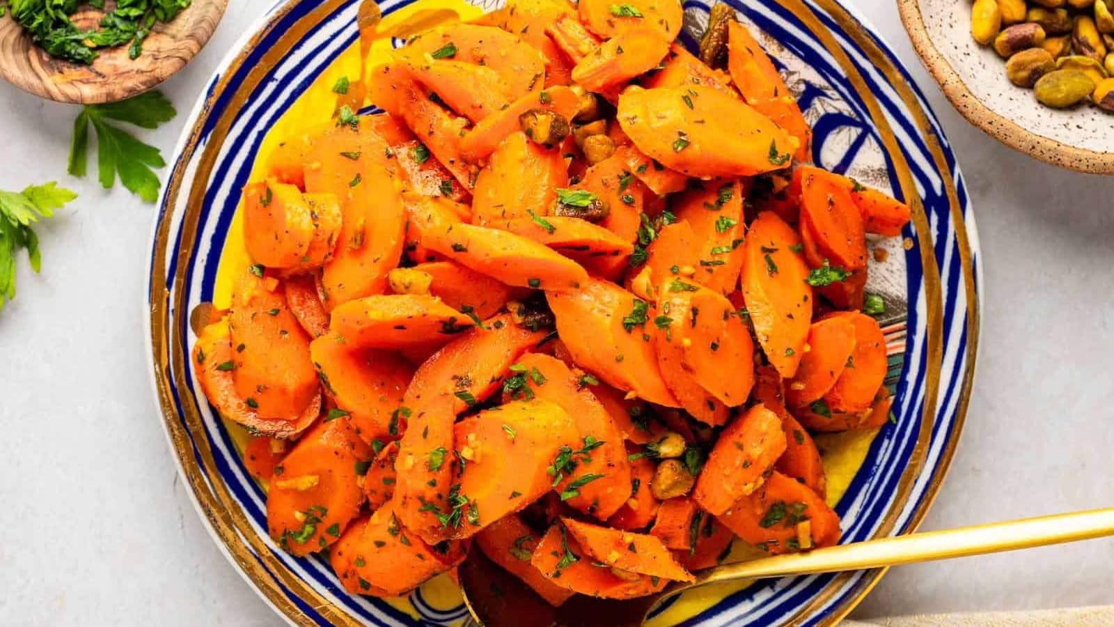 Moroccan carrot salad with spiced carrots and fresh herbs.
