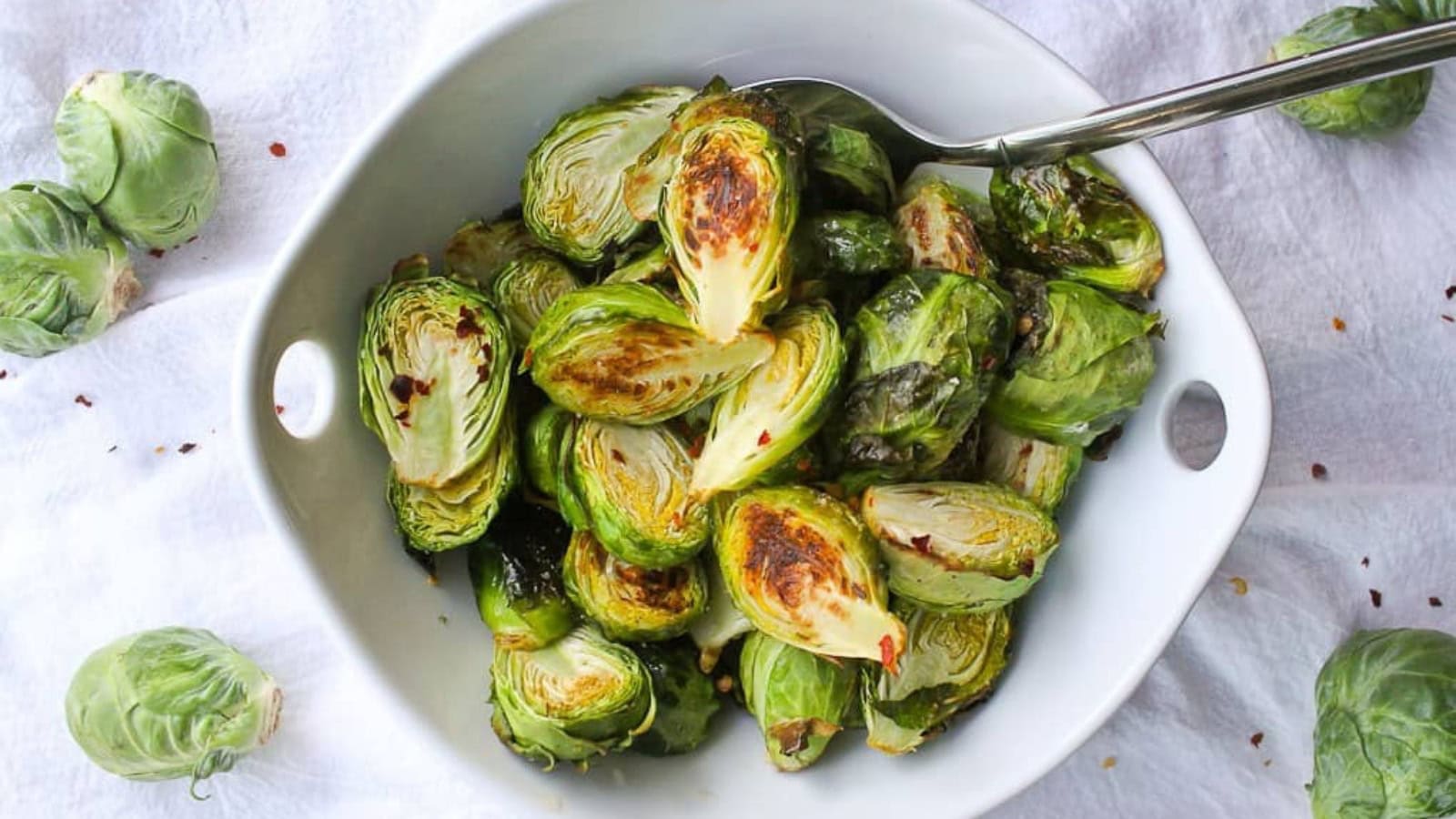 Brussels sprouts roasted until crispy with caramelized edges.