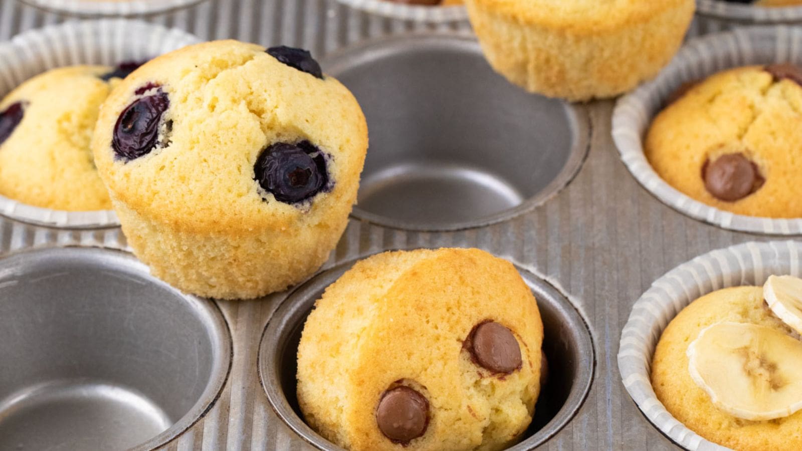 Mini pancake muffins baked golden with a soft and fluffy texture.