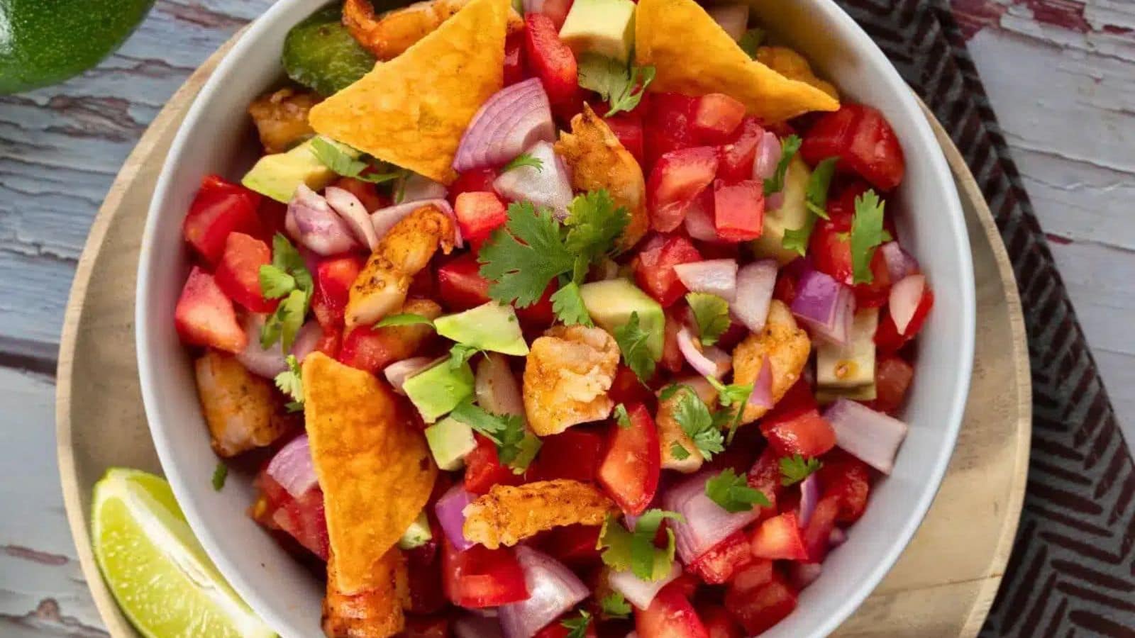 Shrimp and avocado salad tossed with fresh pico de gallo and vibrant ingredients.