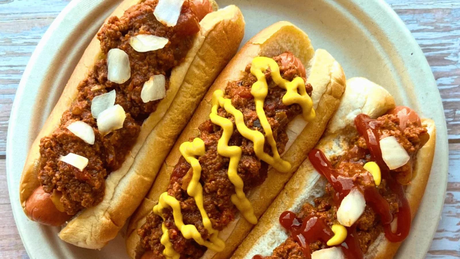 Hot dog chili simmered with beef in a rich savory sauce.