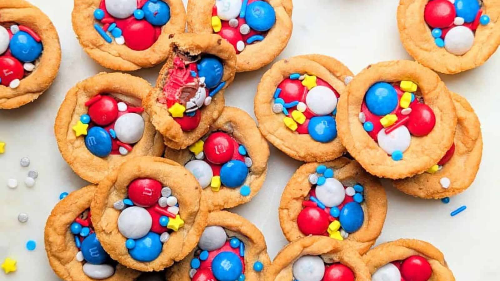 Festive cookies decorated with red, white, and blue icing.