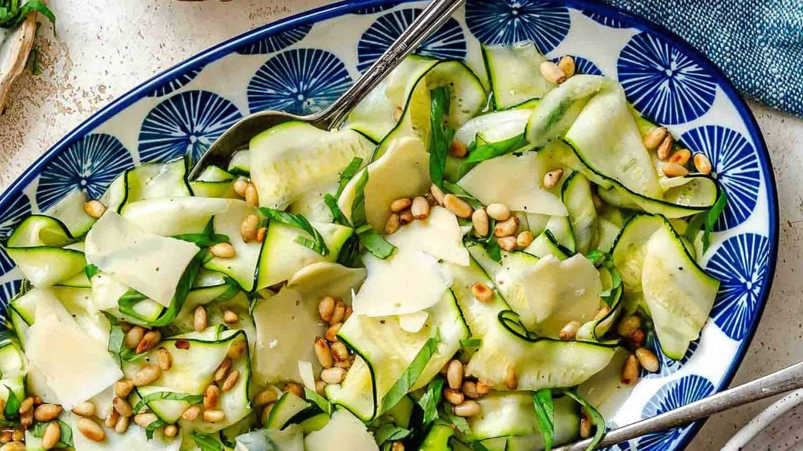 Zucchini ribbon salad tossed with light dressing and fresh herbs.