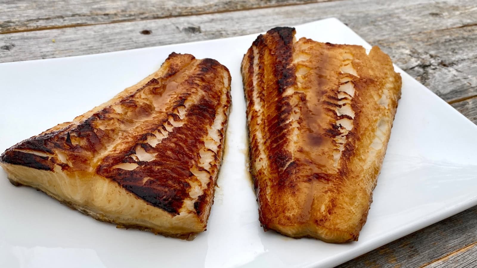 Sea bass fillets glazed with a rich miso sauce and baked until flaky.