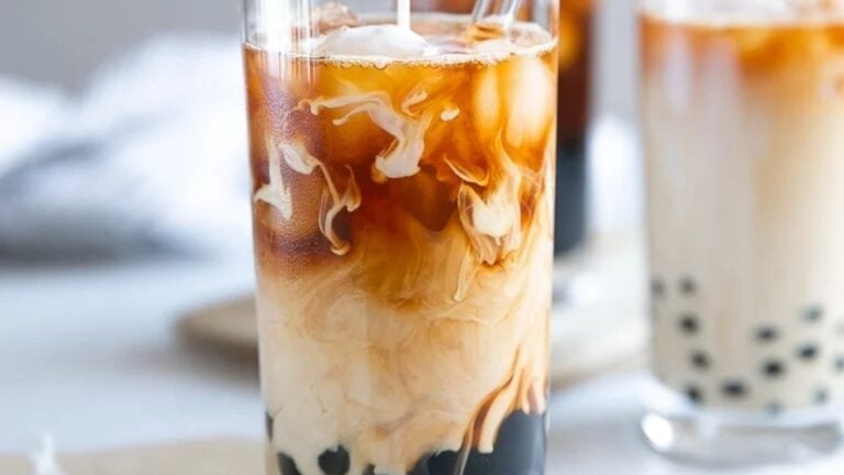 Classic bubble tea served over ice with chewy boba pearls.