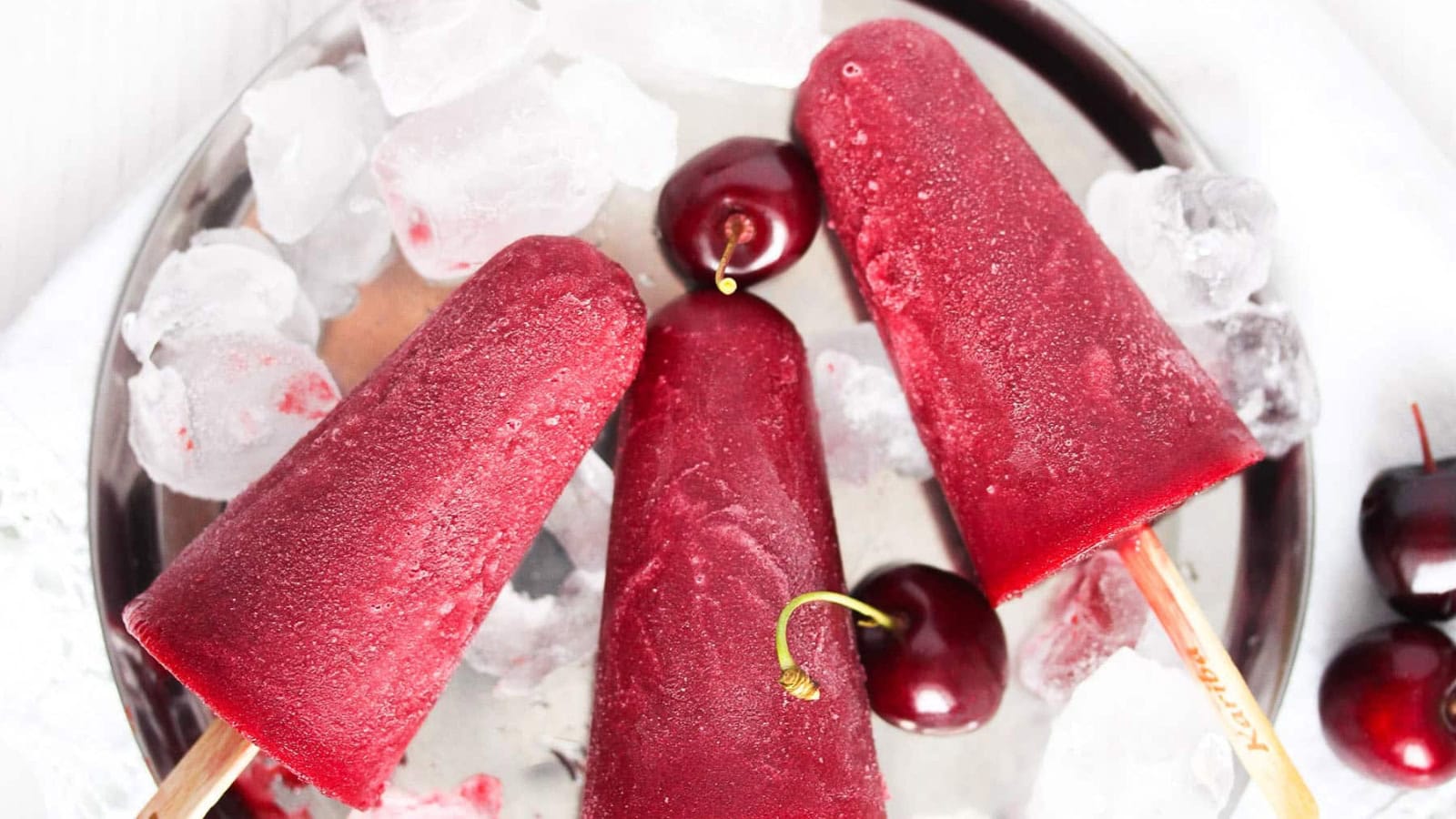 Bright cherry popsicles with a naturally sweet fruit flavor.