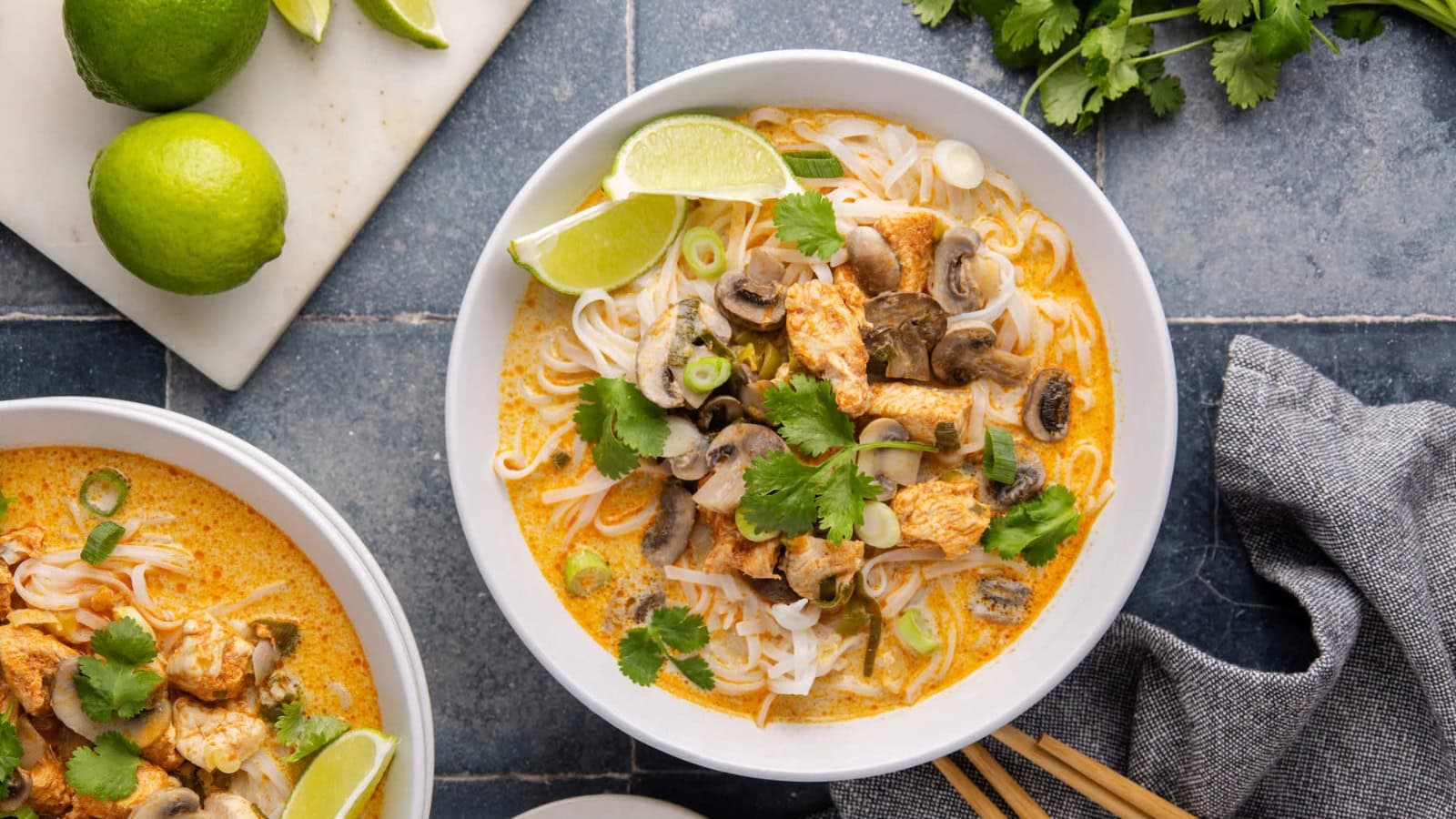 Creamy coconut curry chicken soup with tender chicken and vegetables.