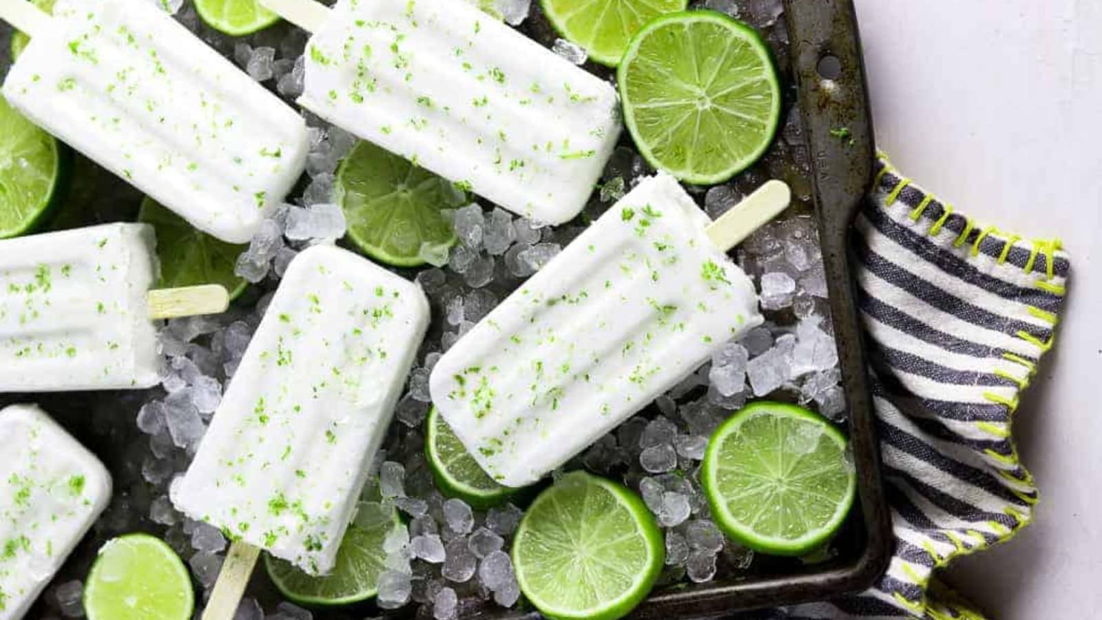 Creamy coconut lime popsicles with a bright citrus finish.