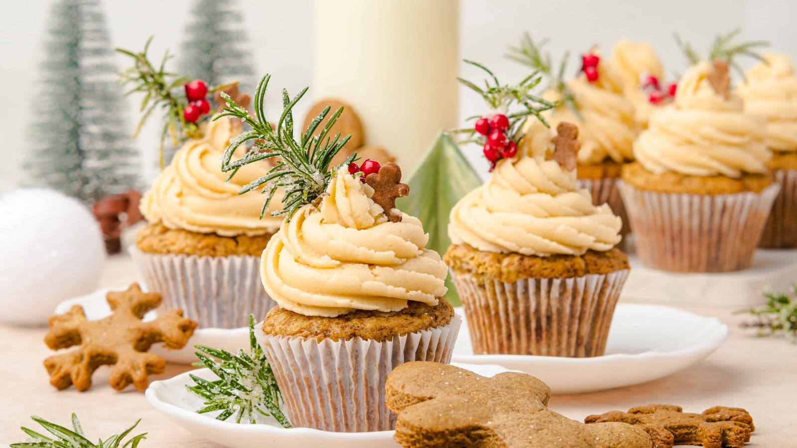 Soft gingerbread muffins flavored with warm holiday spices.
