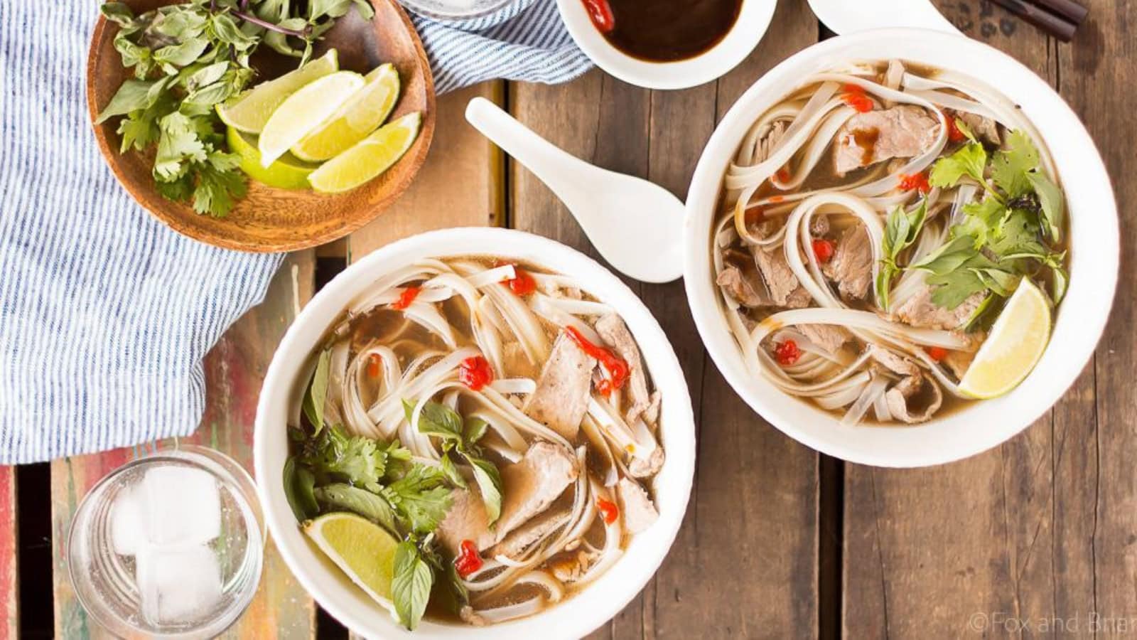 Slow-cooked beef pho with rice noodles and fragrant broth.