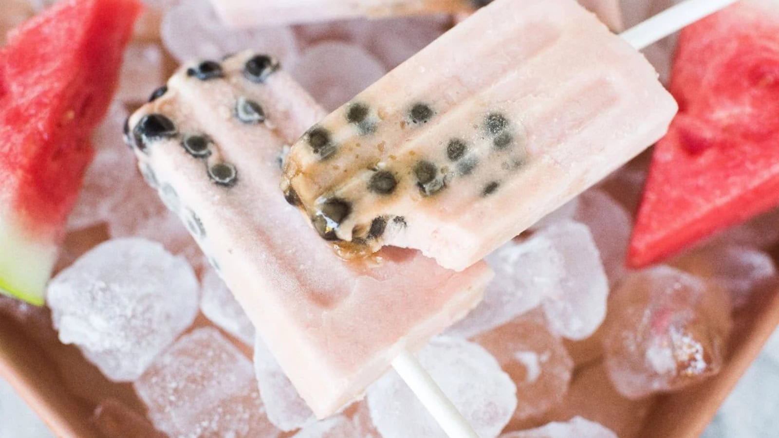 Frozen watermelon popsicles filled with chewy boba pearls.