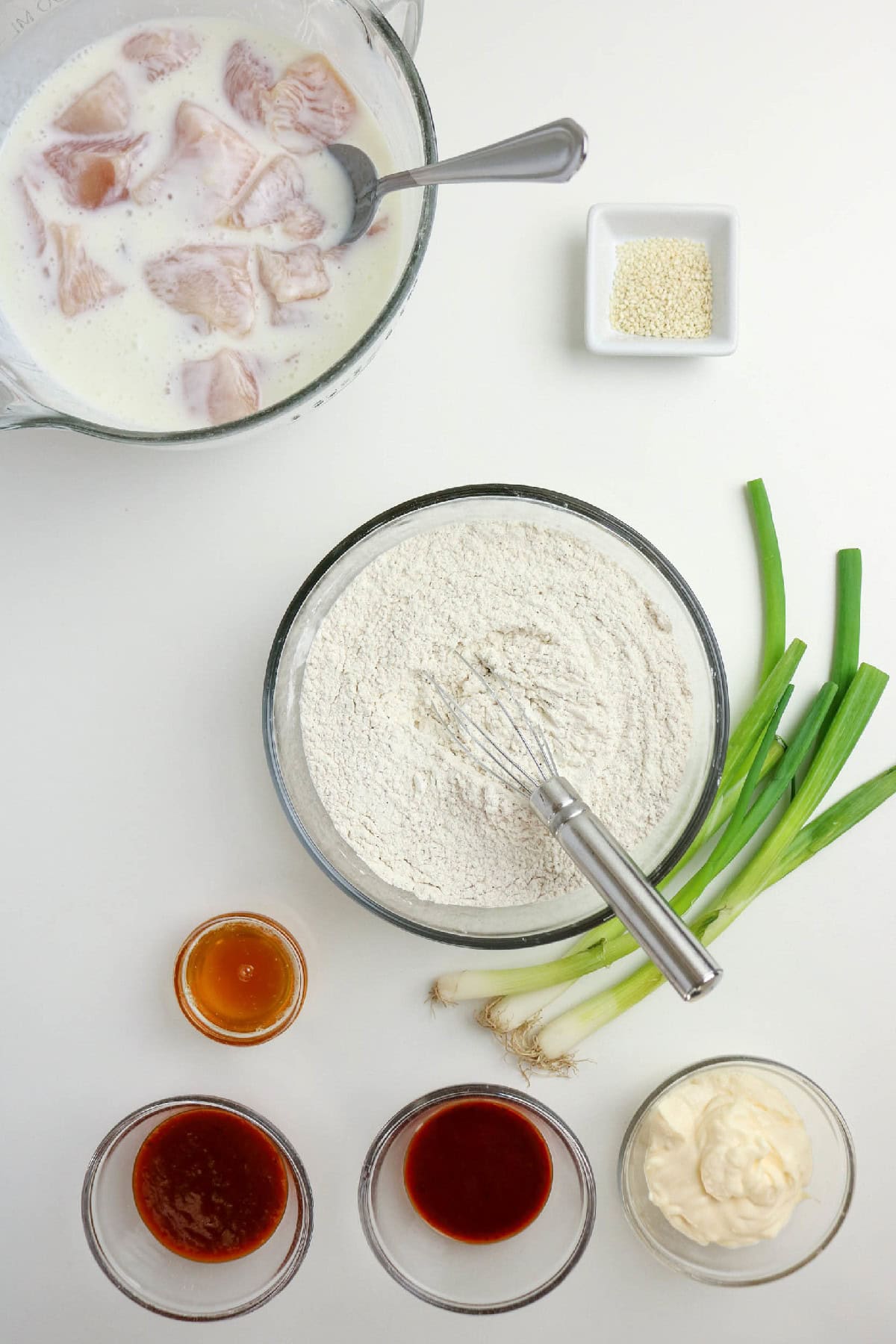 Flour and seasonings whisked together for the chicken coating.