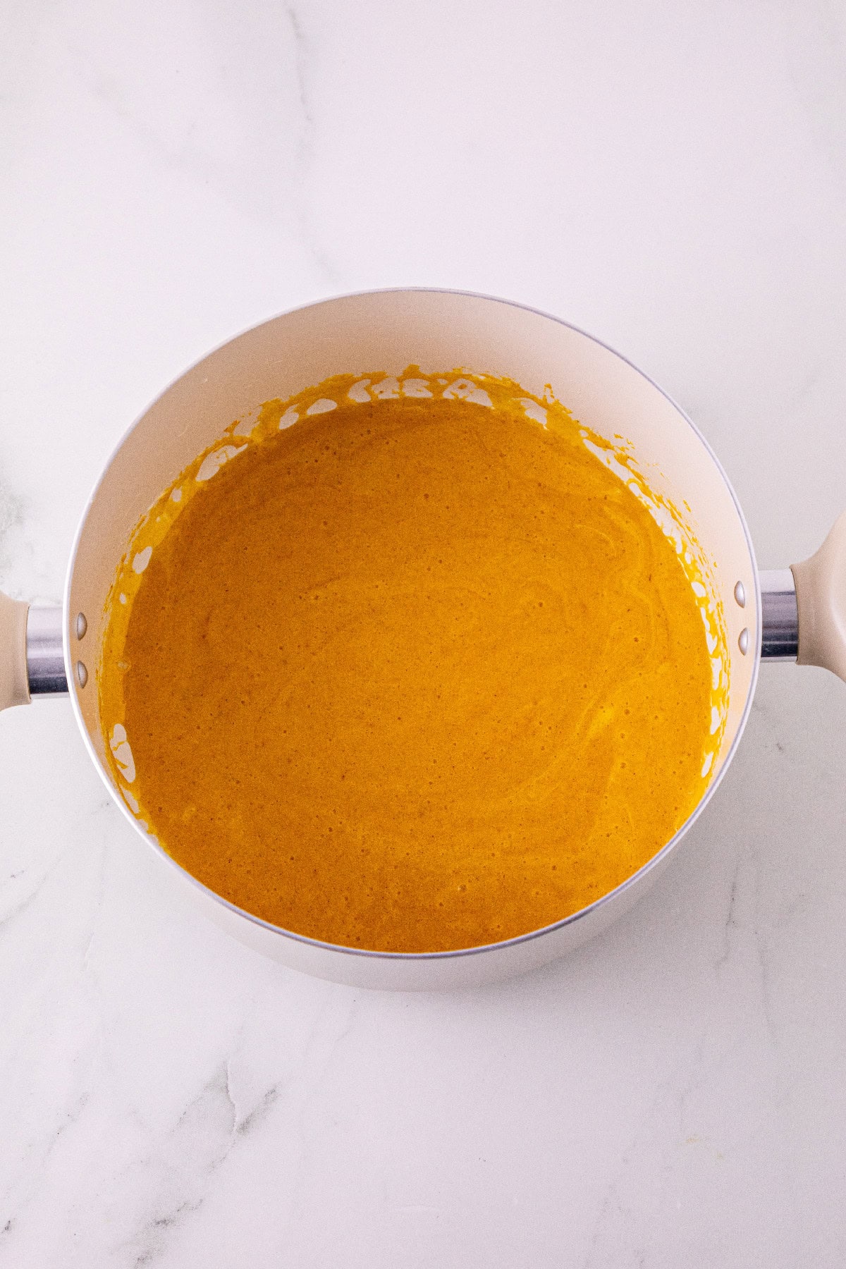 Marshmallows melting into the pumpkin spice mixture.