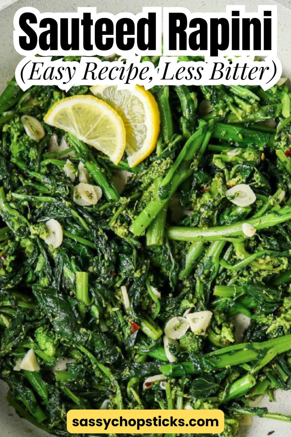 Sautéed rapini and red pepper flakes in a skillet.