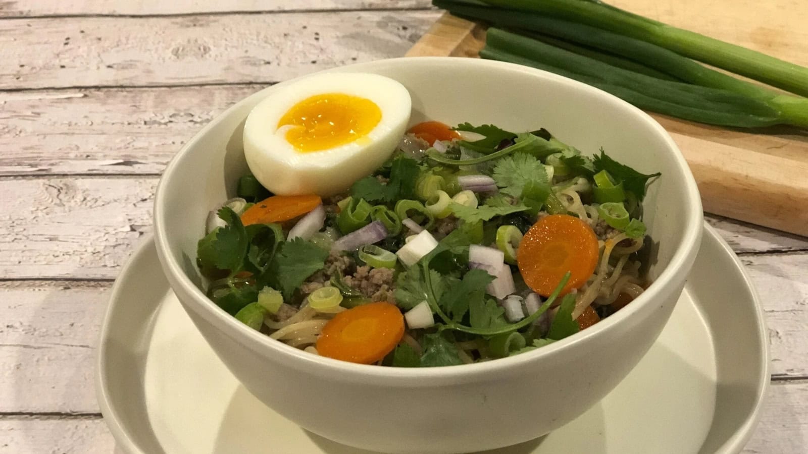 Nourishing ramen soup with noodles, vegetables, and flavorful broth.