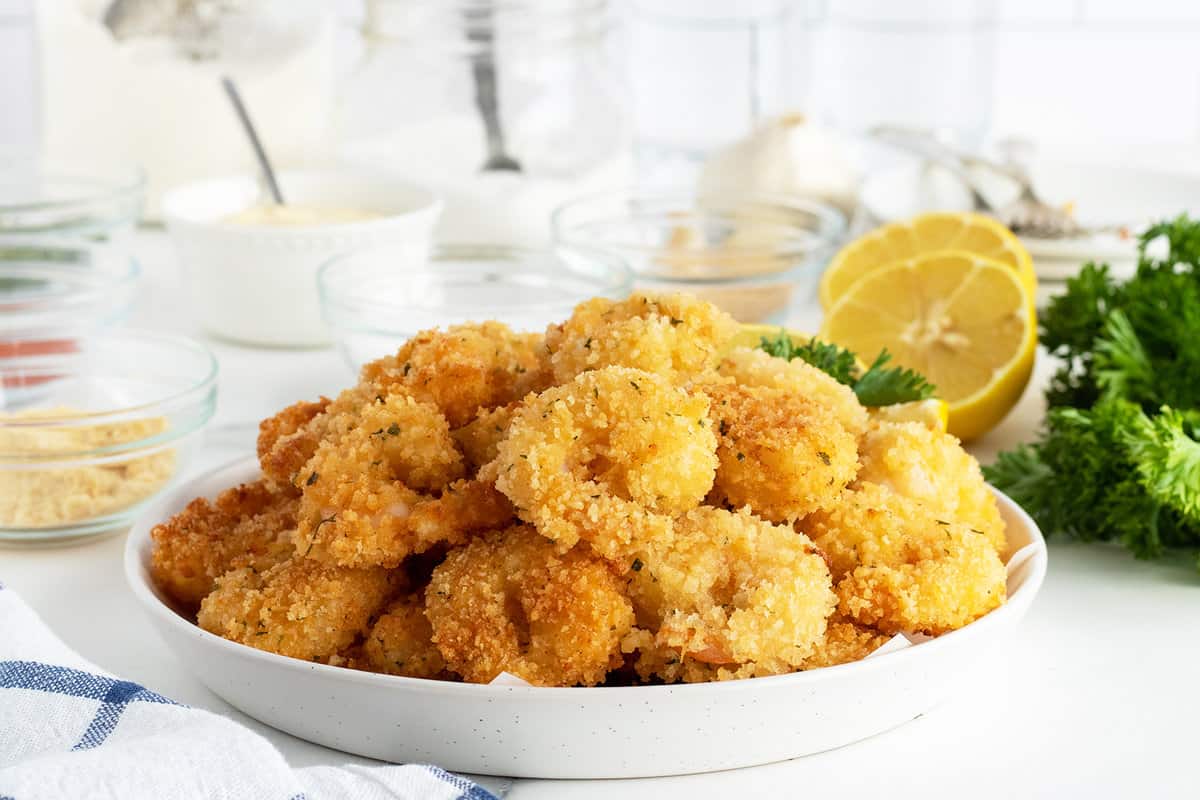 Bite-sized crispy fried shrimp.